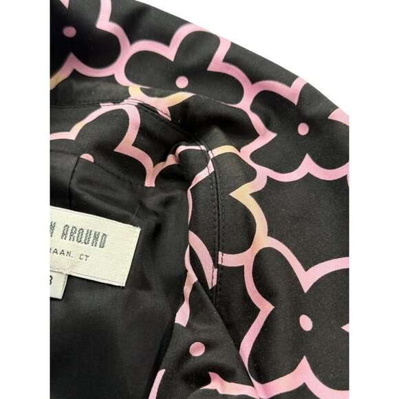 Skirtin Around Jacket Black Pink Floral Print Long Sleeves Pockets Cotton Size 8 - Picture 8 of 11